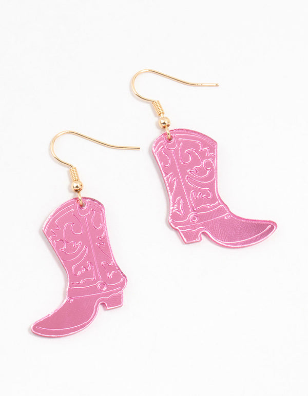 Pink Acrylic Cowboy Drop Earrings