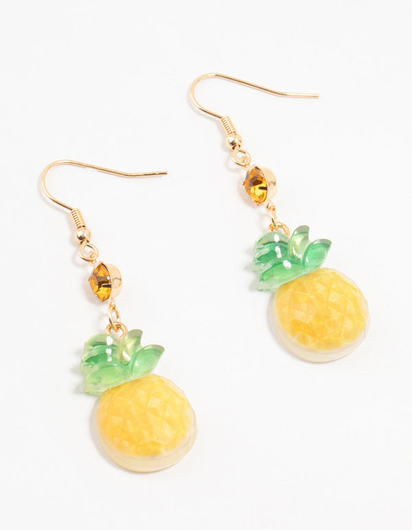 Yellow & Green Pineapple Acrylic Diamante Drop Earrings