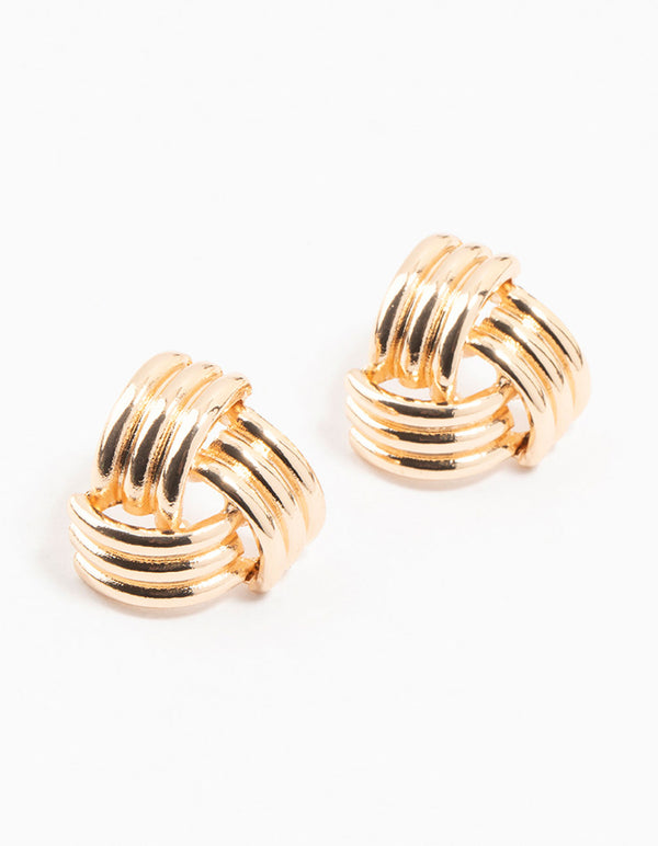 Gold Triple Quilted Stud Earrings