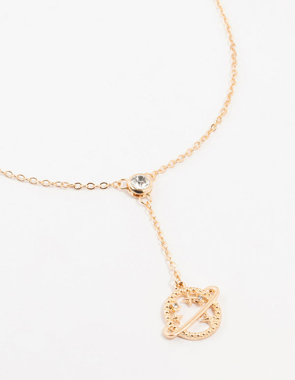 Gold Diamante Planet Y-Necklace