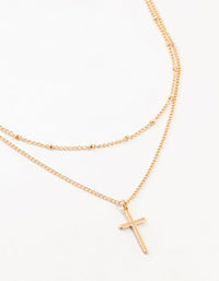 Gold Ball Chain & Cross Layered Necklace - link has visual effect only