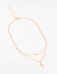 Gold Ball Chain & Cross Layered Necklace - link has visual effect only