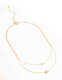 Gold Double Chain Pearl & Heart Necklace - link has visual effect only