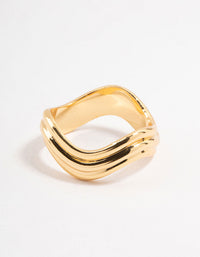 Waterproof Gold Plated Stainless Steel Wave Cocktail Ring - link has visual effect only