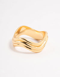 Waterproof Gold Plated Stainless Steel Wave Cocktail Ring - link has visual effect only