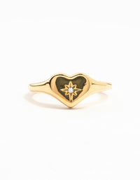 Waterproof Gold Plated Stainless Steel Cubic Zirconia Signet Ring - link has visual effect only