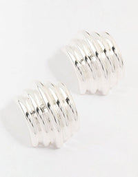 Silver Plated Ribbed Medium Stud Earrings - link has visual effect only