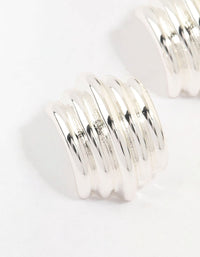 Silver Plated Ribbed Medium Stud Earrings - link has visual effect only