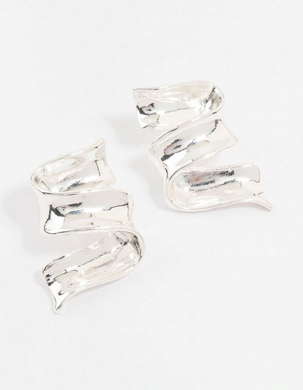 Silver Plated Ribbon Stud Earrings