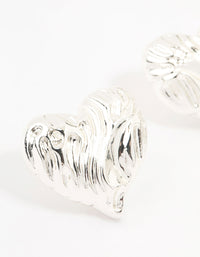 Silver Plated Textured Heart Stud Earrings - link has visual effect only