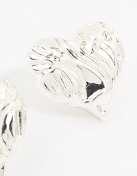 Silver Plated Textured Heart Stud Earrings - link has visual effect only