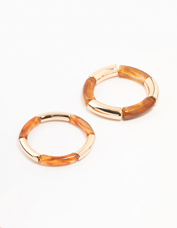 Gold & Resin Stretch Bangles 2-Pack