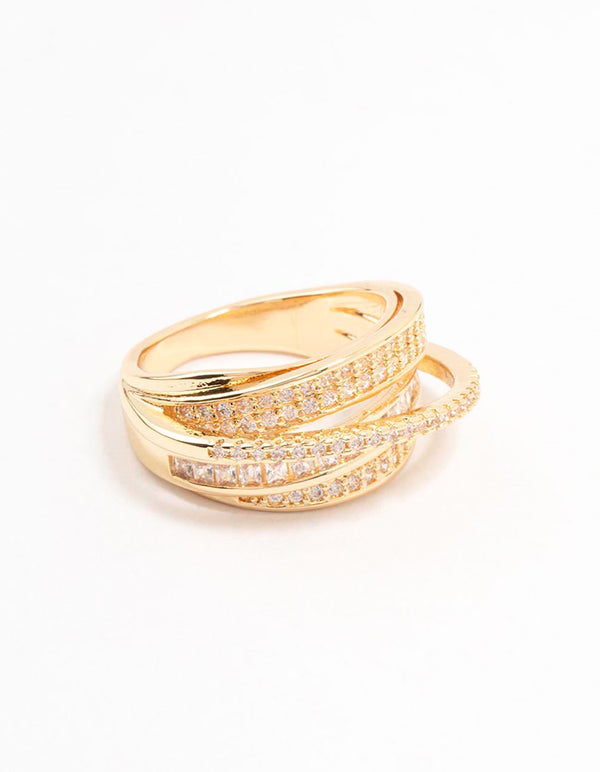 Gold Plated Layered Wrapped Cubic Zirconia Band Ring