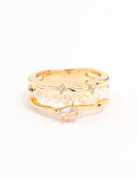 Gold Plated Nestled Pearl Layered Ring - link has visual effect only