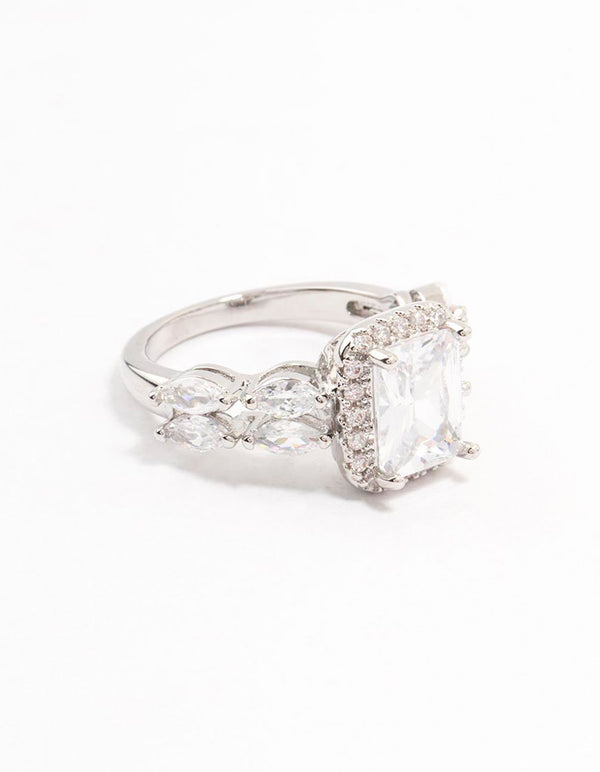 Rhodium Eloquent Cubic Zirconia Rectangular Ring