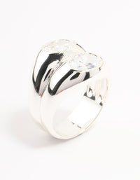 Silver Plated Oval Cubic Zirconia Puffy Stick Ring - link has visual effect only