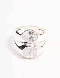 Silver Plated Oval Cubic Zirconia Puffy Stacking Ring - link has visual effect only