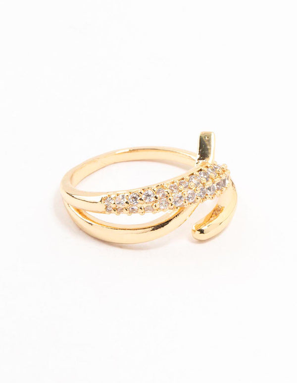 Gold Plated Cubic Zirconia Criss Cross Ring