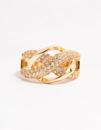 Gold Plated Pave X Link Cubic Zirconia Ring - link has visual effect only