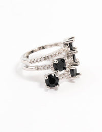 Rhodium Black 3 Row Round Cubic Zirconia Ring - link has visual effect only