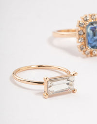 Rose Gold Framed Blue & Silver  Diamante Rings 3-Pack - link has visual effect only