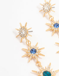 Gold Blue & Silver Cluster Stone Set Star Drop Earrings - link has visual effect only