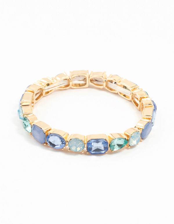 Gold Blue Cluster Stretch Bracelet