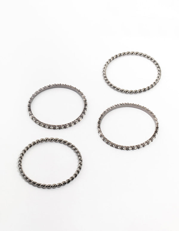 Black Rhodium Diamante Bangles 4-Pack