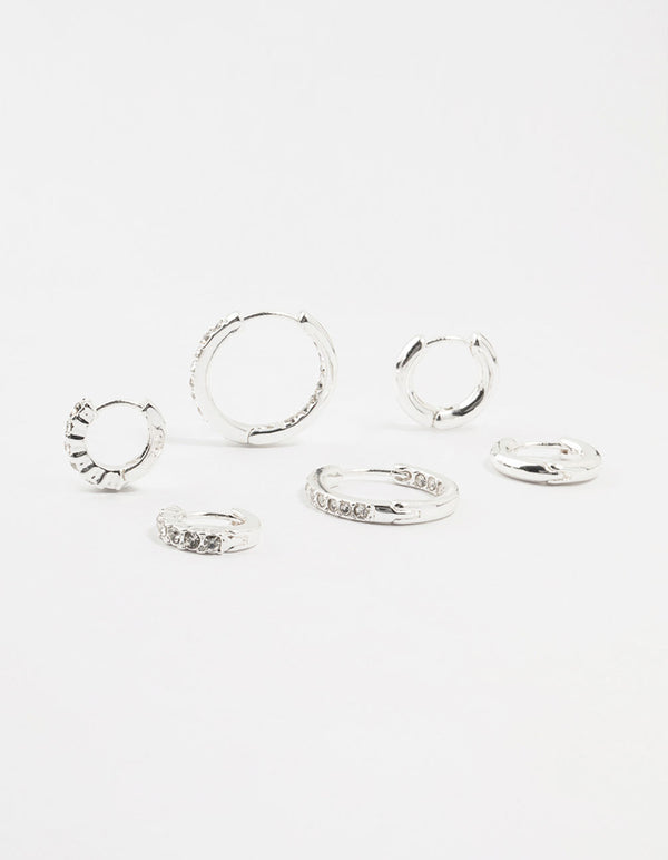 Silver Plated Diamante Huggie Earrings 3-Pack