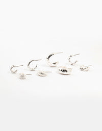 Silver Plated Molten Hoop Earrings 4-Pack - link has visual effect only