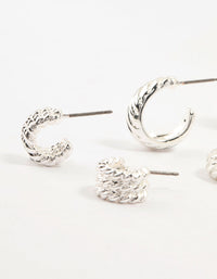 Silver Plated Molten Hoop Earrings 4-Pack - link has visual effect only