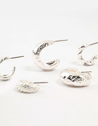 Silver Plated Molten Hoop Earrings 4-Pack - link has visual effect only