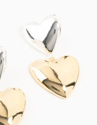 Mixed Metals Double Heart Drop Stud Earrings - link has visual effect only