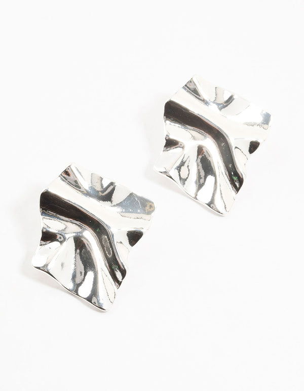 Silver Plated Warped Metal Stud Earrings