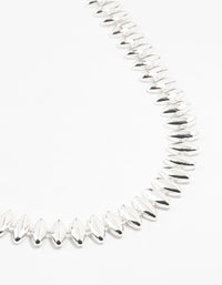 Silver Plated Pointed Link Chunky Necklace - link has visual effect only