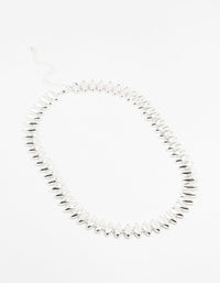 Silver Plated Pointed Link Chunky Necklace - link has visual effect only