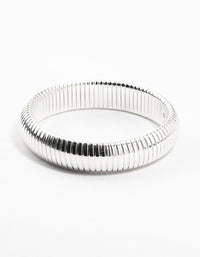 Silver Plated Wide Ribbed Stretch Bracelet - link has visual effect only