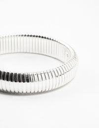 Silver Plated Wide Ribbed Stretch Bracelet - link has visual effect only