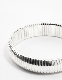 Silver Plated Wide Ribbed Stretch Bracelet - link has visual effect only