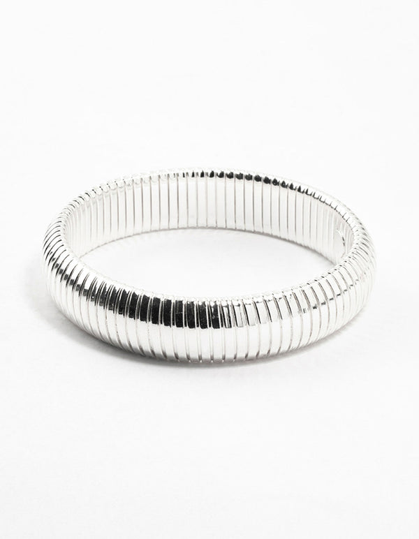 Silver Plated Wide Ribbed Stretch Bracelet