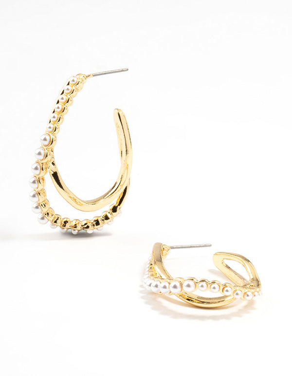 Gold Plated Pearl Weave Hoop Earrings