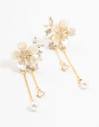 Gold Plated Acrylic Flower Pearl Drop Earrings - link has visual effect only