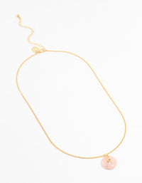 Gold Plated Cubic Zirconia Semi Precious Rose Quartz Doughnut Necklace - link has visual effect only