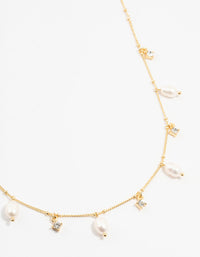 Gold Plated Alternating Pearl & Cubic Zirconia Station Necklace - link has visual effect only