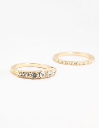 Gold Plated Ribbed  & Diamante Rings 4-Pack - link has visual effect only