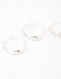 Silver Plated Cubic Zirconia &  Chunky Rings 3-Pack - link has visual effect only