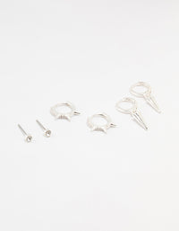 Silver  Diamante Spikey Earrings 3-Pack - link has visual effect only