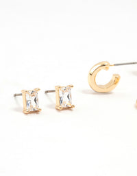 Gold Classic Cubic Zirconia Stud & Hoop Earrings 3-Pack - link has visual effect only