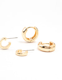 Gold Classic Cubic Zirconia Stud & Hoop Earrings 3-Pack - link has visual effect only