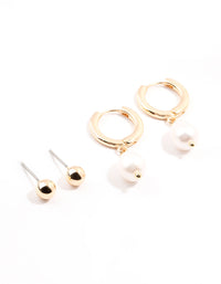 Gold Pearl Cuff & Hoop Earrings 3-Pack - link has visual effect only